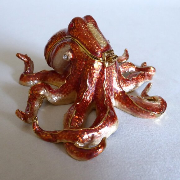 NOBILITY ENAMEL ENAMELED BEJEWELED OCTOPUS TRINKET BOX (NEW IN BOX) - Picture 6 of 11
